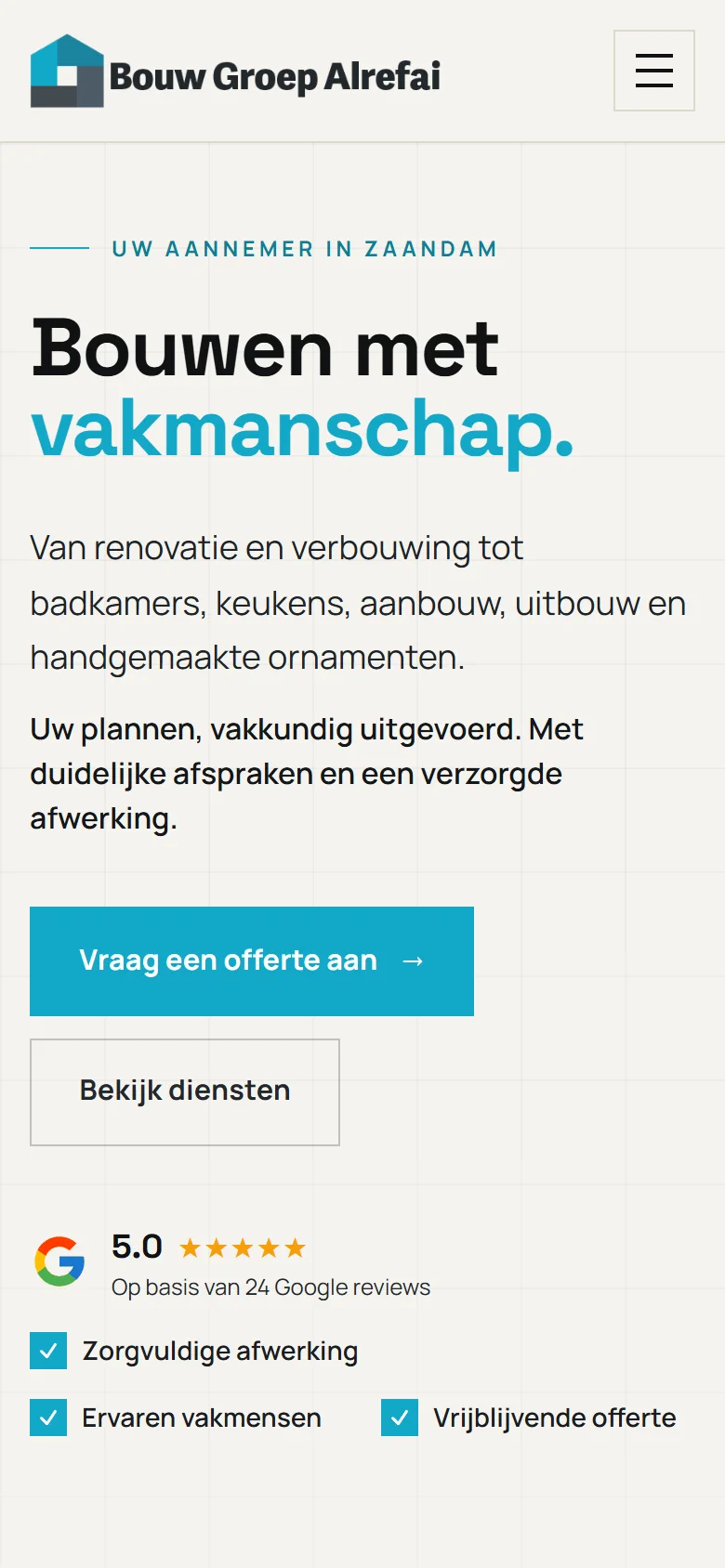 Bouwgroep Alrefai — Een nieuwe, op maat gebouwde website voor aannemer Bouwgroep Alrefai in Zaandam, (2)
