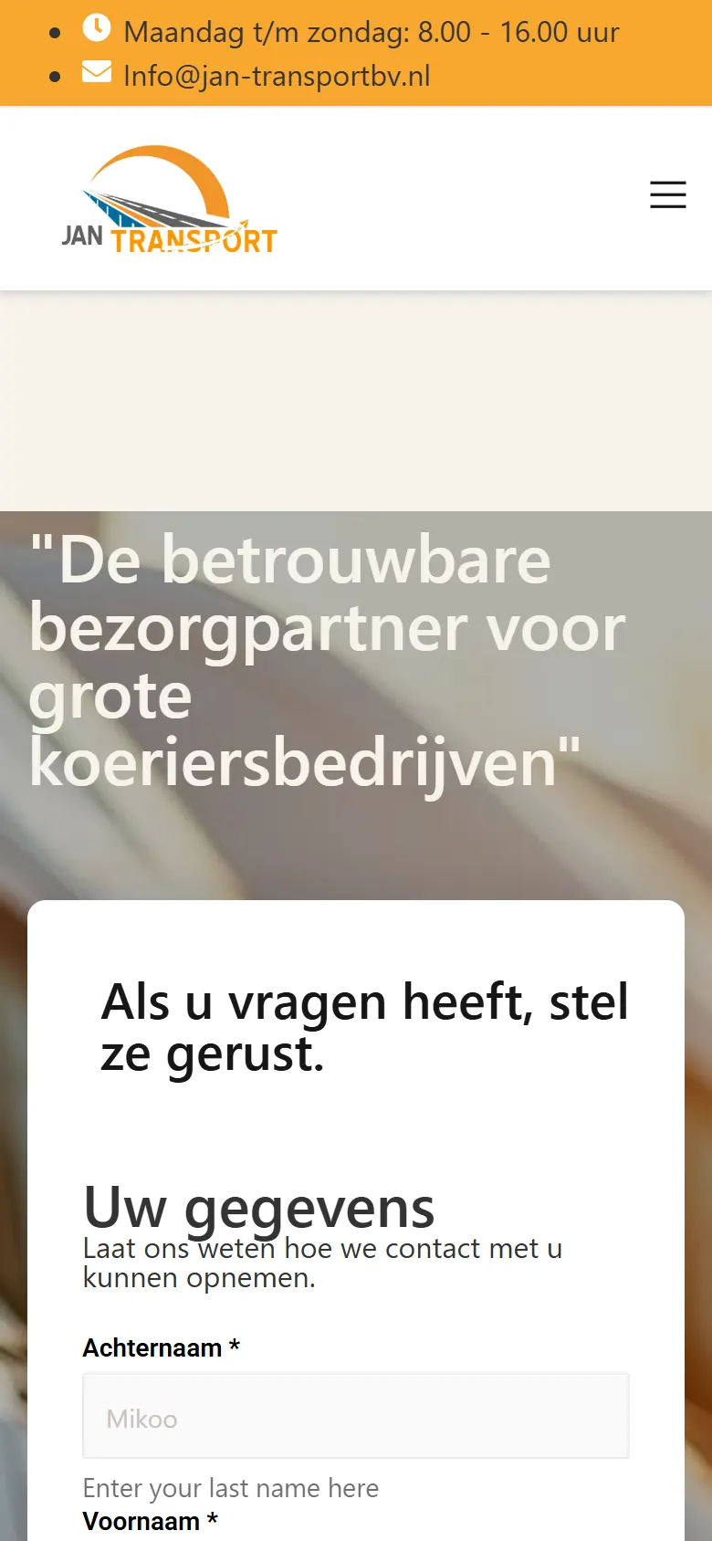 Jan Transport B.V. — Een website voor Jan Transport B.V., bezorgpartner van grote koeriersbedrijven,  (2)