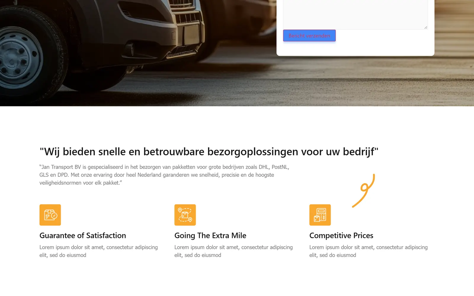 Jan Transport B.V. — Een website voor Jan Transport B.V., bezorgpartner van grote koeriersbedrijven,  (1)