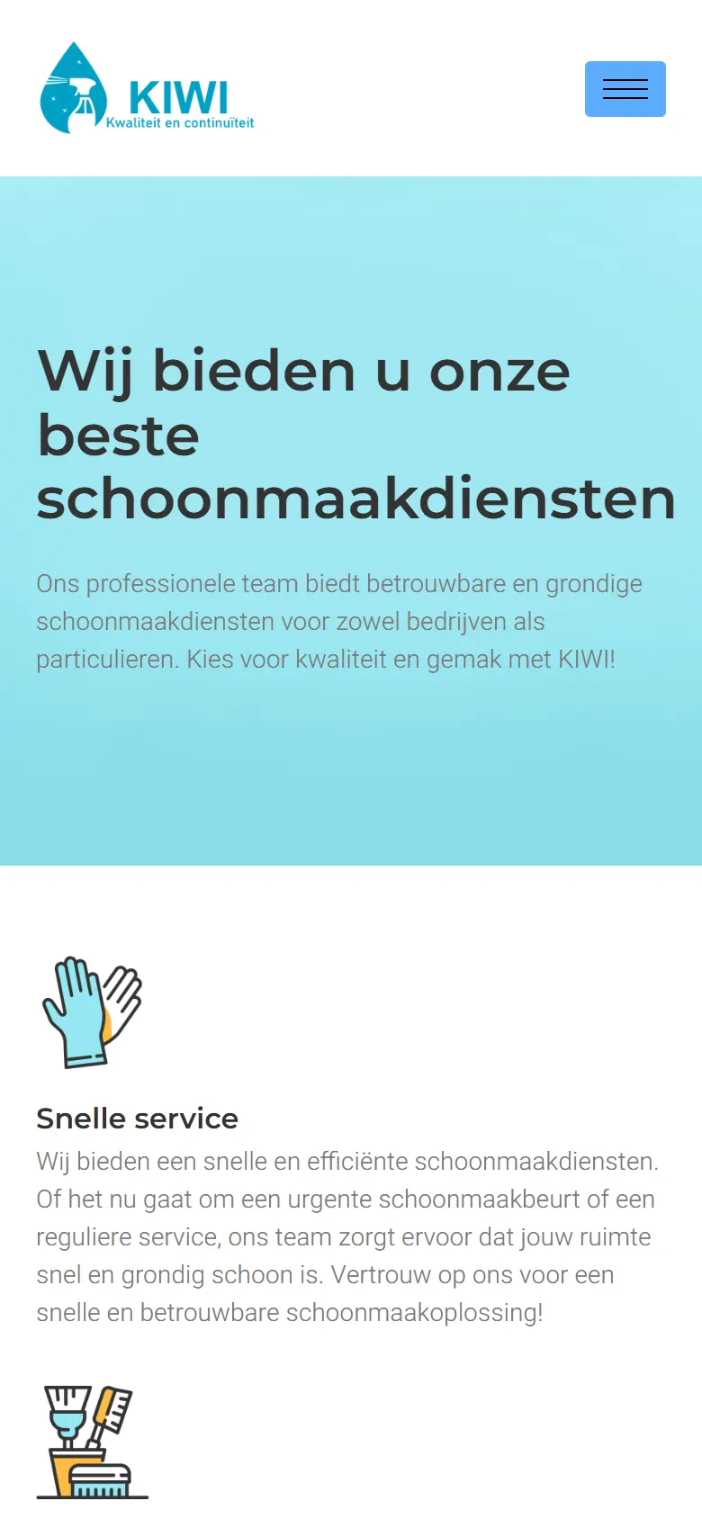 Kiwi Schoonmaken — موقع منعش ومنظّم لشركة التنظيف Kiwi في أيندهوفن، يعرض بوضوح خدماتها للمنازل والم (2)