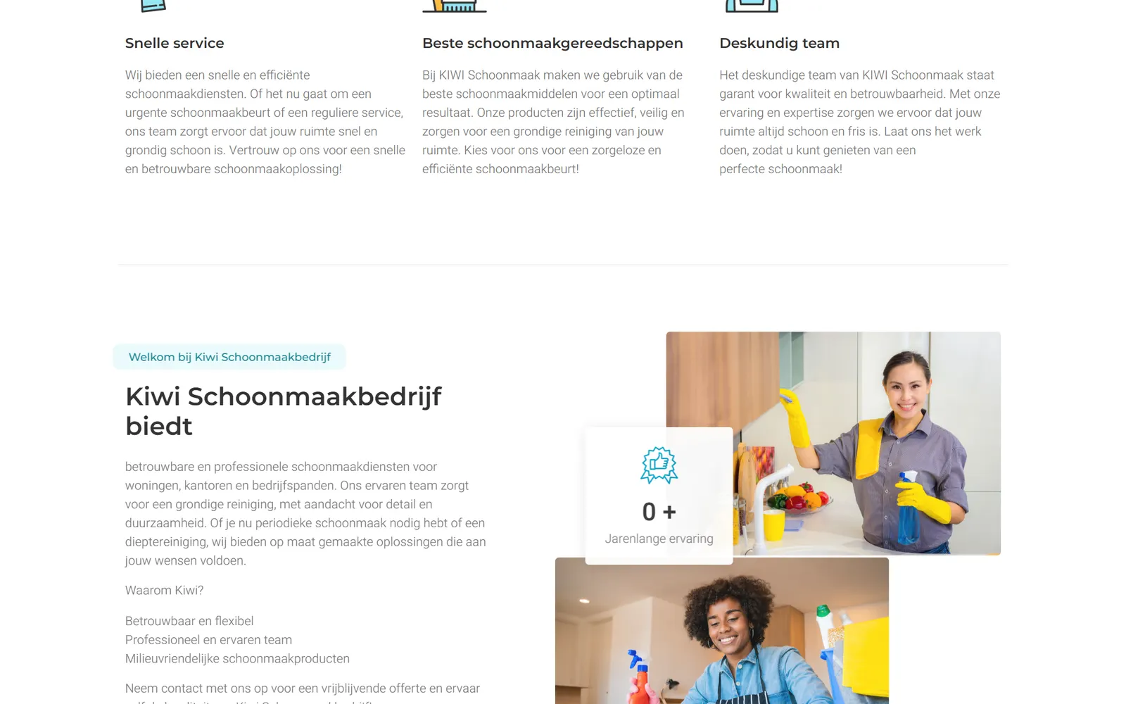 Kiwi Schoonmaken — موقع منعش ومنظّم لشركة التنظيف Kiwi في أيندهوفن، يعرض بوضوح خدماتها للمنازل والم (1)