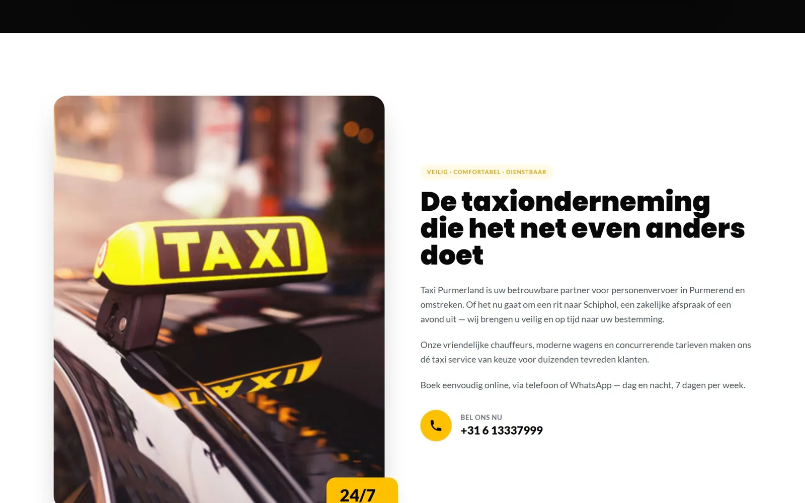 Taxi Purmerland — Fast, eye-catching website for a 24/7 taxi company in Purmerend and North Hollan (1)
